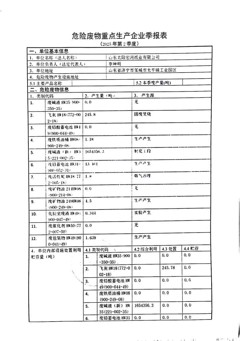 2025年8868体育手机端登录宏河纸业危险废物第二季度报表_Page1.jpg